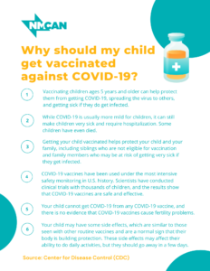 An image of a document explaining why it is safe to vaccinate children 5 and over against covid-19
